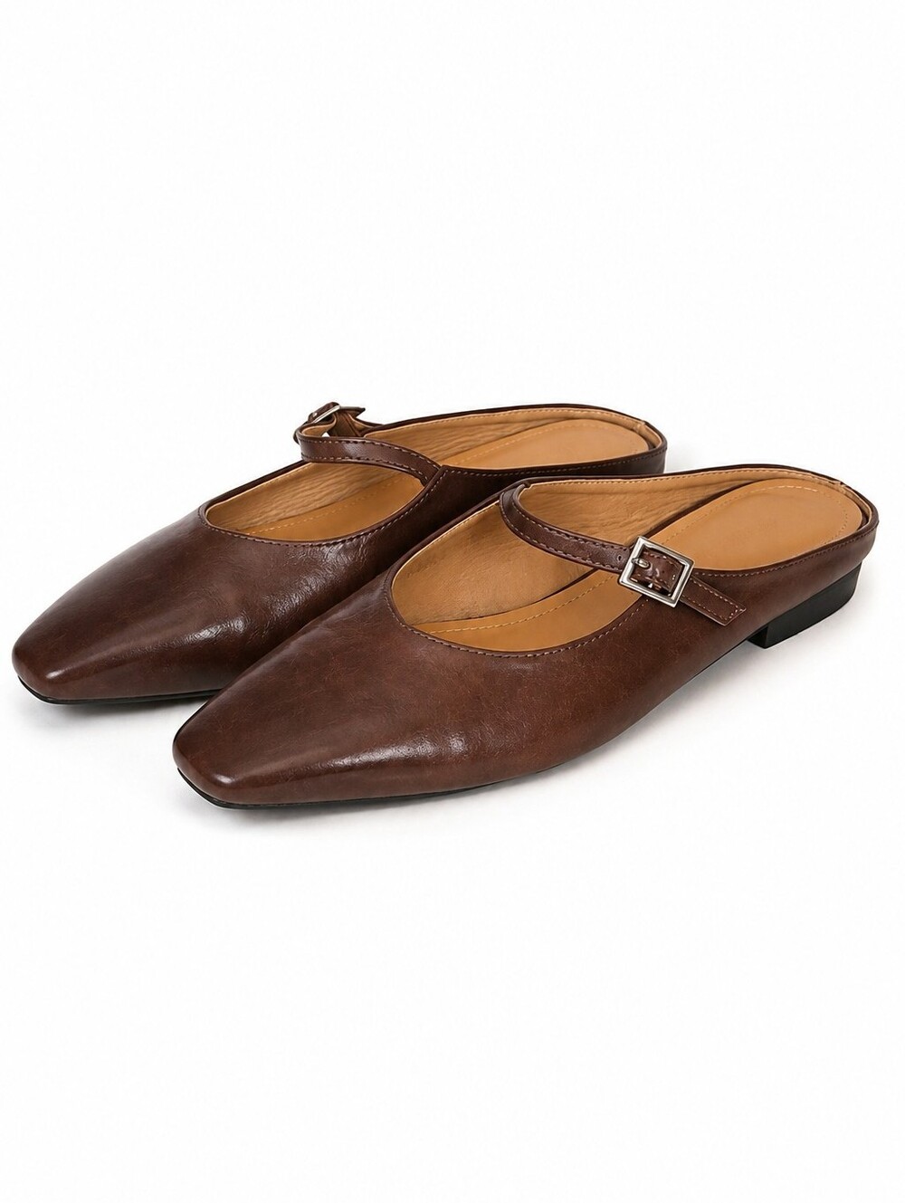 Saddle Brown Leather Mary Jane Flats, Heel, Buckle, Slip On, EU 36